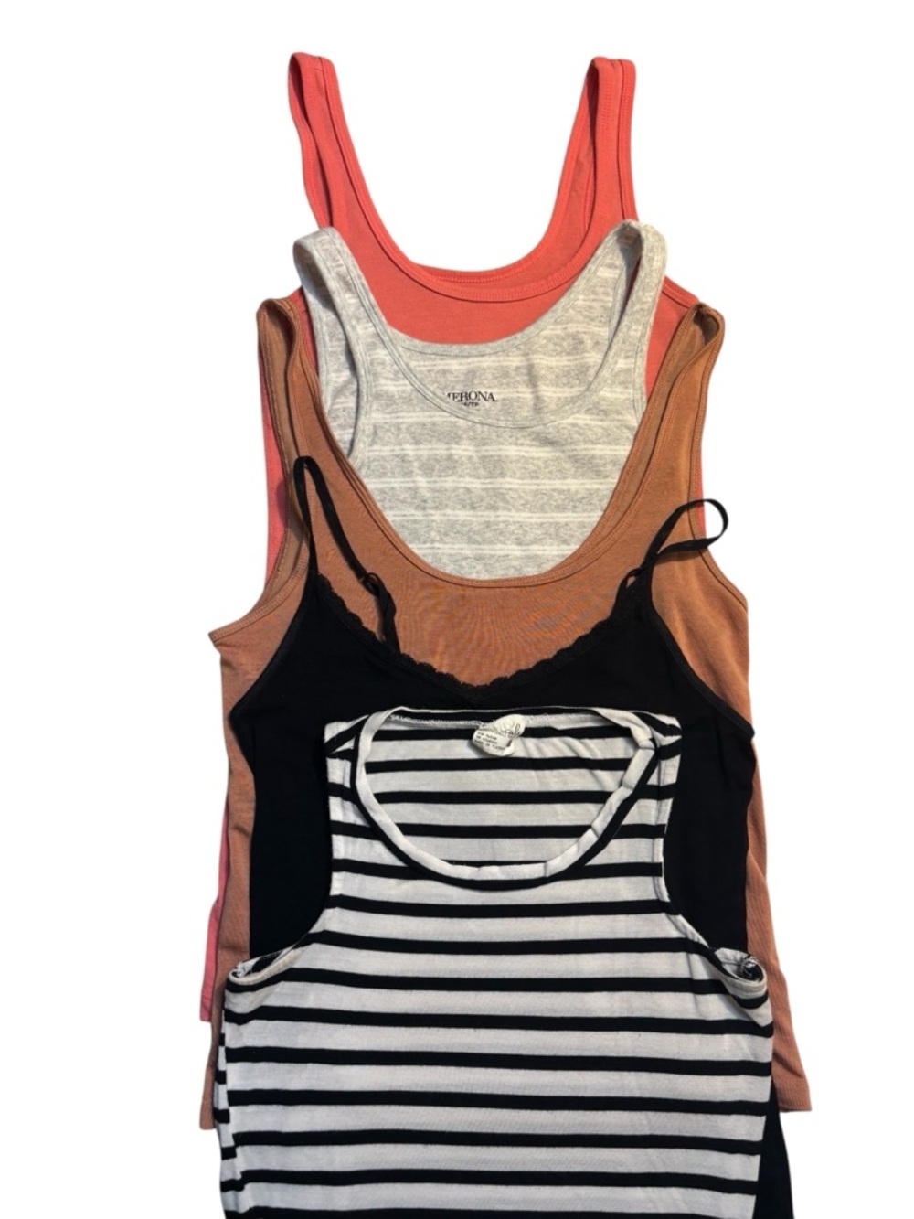 BUNDLE 5 Tank Tops XS Stretchy Coral, Gray, Rust, Black, Black & White Striped